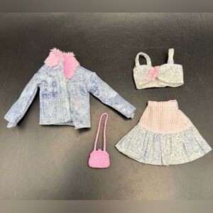 1990’s BARBIE Pink & Faux Denim Skirt, Top, Jacket ~ Fashion Style DOLL CLOTHES